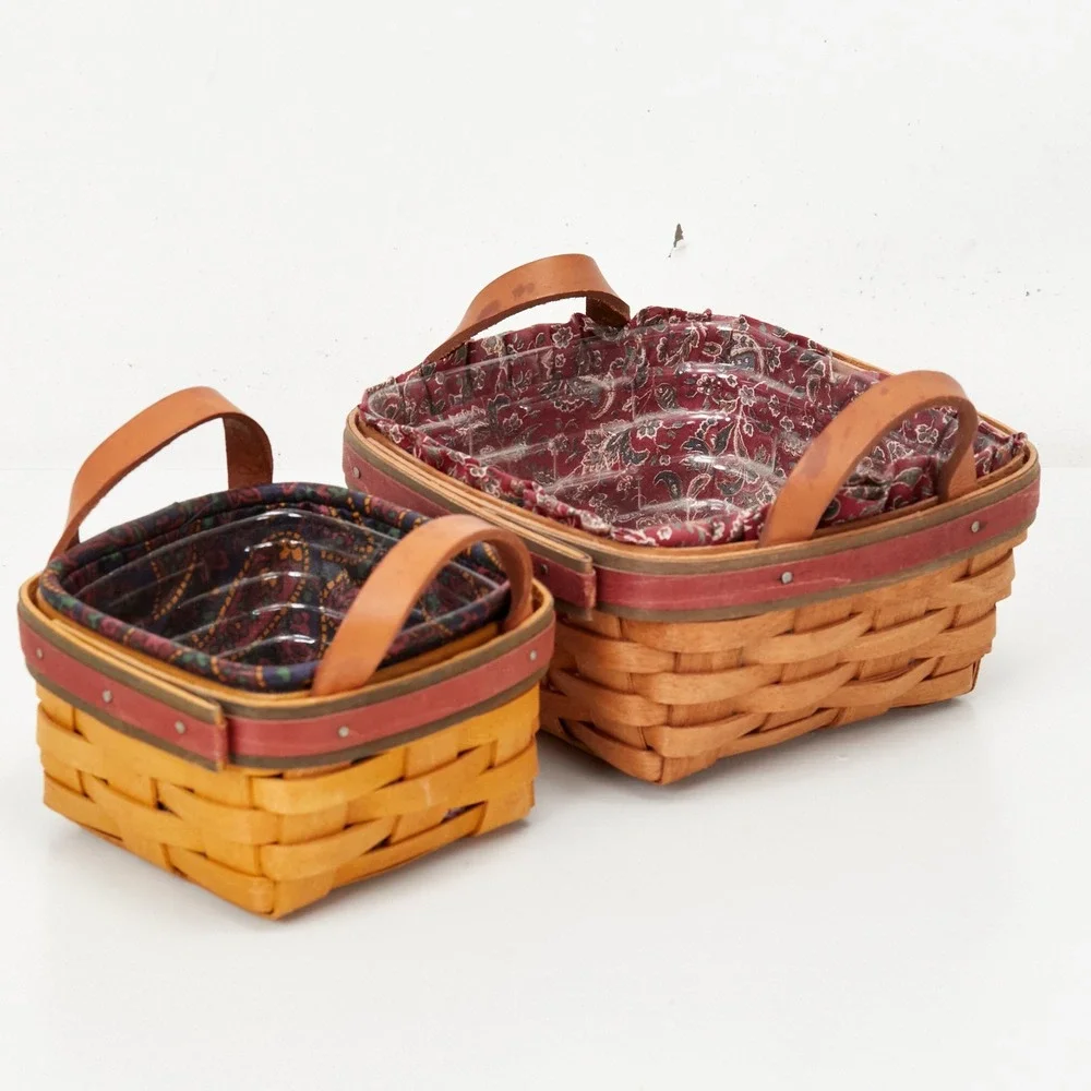 Longaberger Basket Set Multi 1991 Fathers Day Spare Change Wood Leather